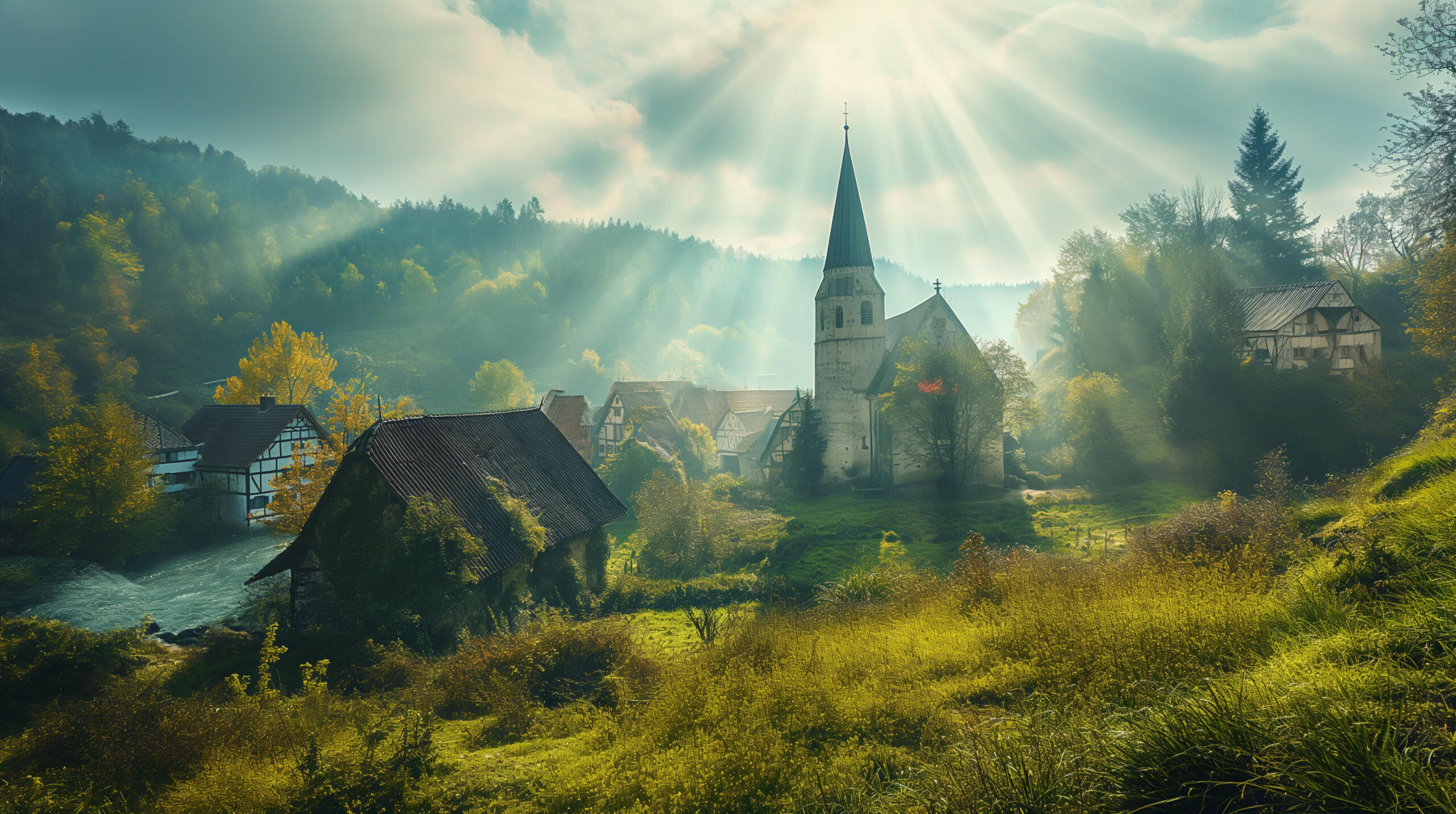 Das einstige Dorf Göritz mit dem Kirchturm im Zentrum